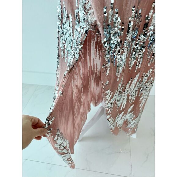 Stunning Pink Silver Sequin Dress | Cross Straps, Wedding Guest Blogger Favorite - Picture 9 of 11